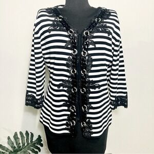 Excellent Condition Cardigan w/Lace & Chain Detail, 3/4‎ Sleeve by Moffi Size 10